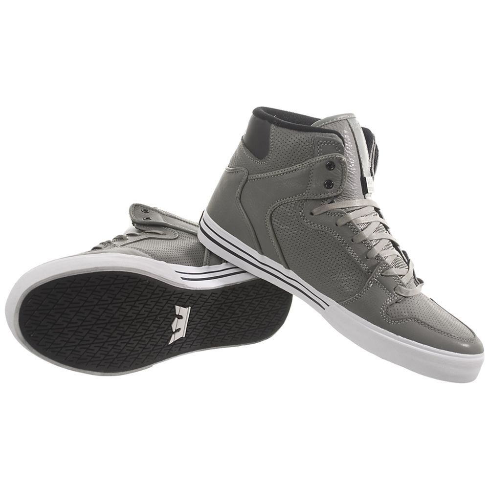 Baskets Montantes Supra Vaider Grise Grey Full Grain Homme | ISY-49481854